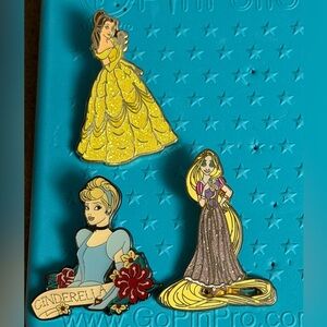 Disney Princess Glittering Enamel Pins - belle rapunzel cinderella
